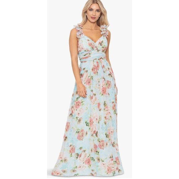 Betsy & Adam Blue Floral Chiffon Maxi Dress Size 8 NWT $289 [jb] - Picture 1 of 8
